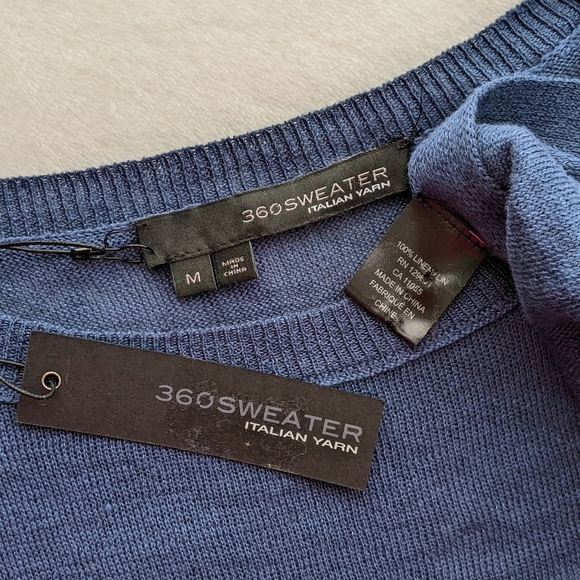 360 Sweater 100% Linen Lightweight Woven Star 3/4 Sleeve Blue White Star M NWT - Picture 16 of 16